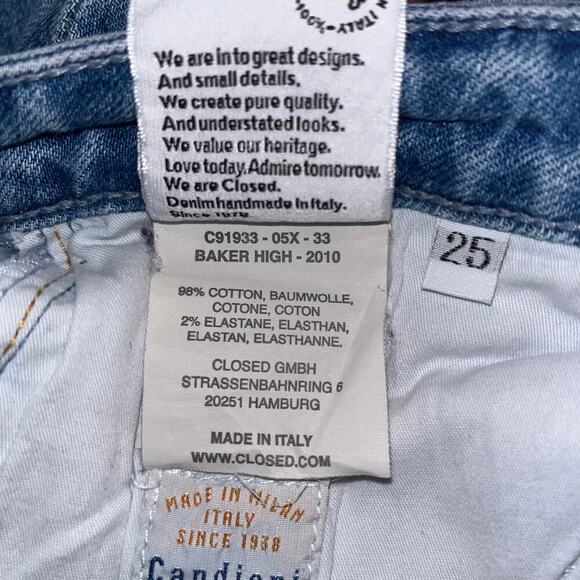 Closed Baker High Jeans Size 25 Made in Italy Candiani Denim High Rise Skinny - Picture 8 of 9